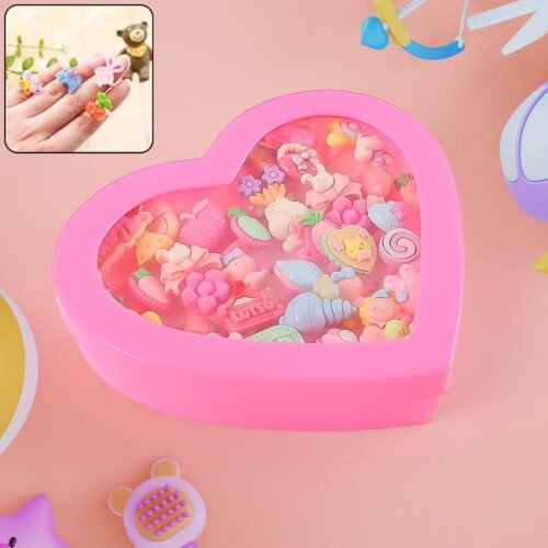 Adorable Playful Decorative Rings Children In Heart Shaped Storage Box (35 Pcs Aprpox