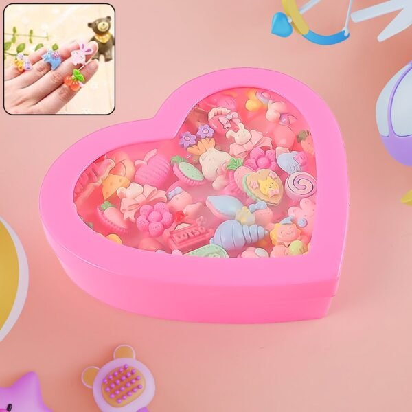 Adorable Playful Decorative Rings Children In Heart Shaped Storage Box (35 Pcs Aprpox