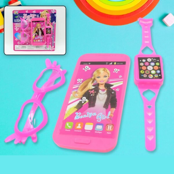 01_5faee653-56ca-4e3d-95ad-7a284bf9b368.jpg Barbie Musical Phone, Watch & Glasses Play Set for Girls (3 Pc, Battery-Free)