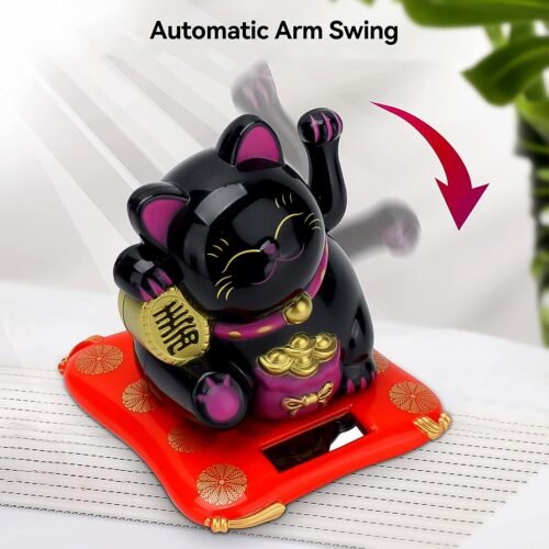 01_601a2c69-aa2c-473f-878e-de3e1aa7769c.jpg Solar Powered Happy Cat Beautiful with Arm Waves Wealth Cat (1 Pc / Mix Color)