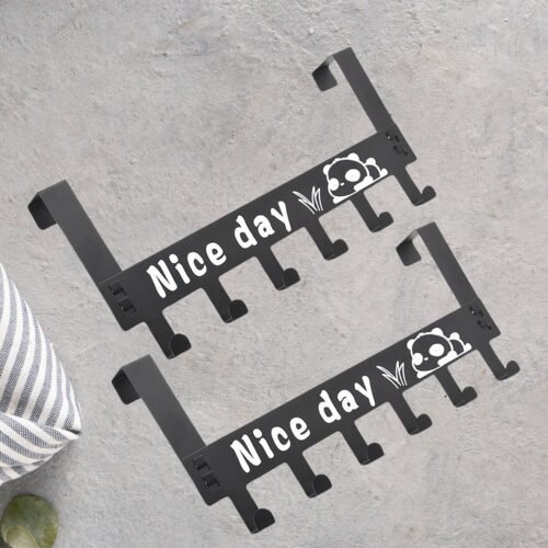 Heavy-Duty Carbon Steel Door Hook Hanger Rack (2 pc / 6 Hook / Black)