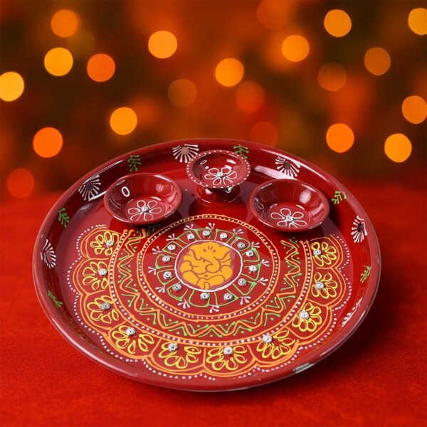 01_643d2617-4ca8-49da-b69a-fd27105d8d2c.jpg Hand-Painted Decorative Pooja Thali with Ganesha Motif and Diyas