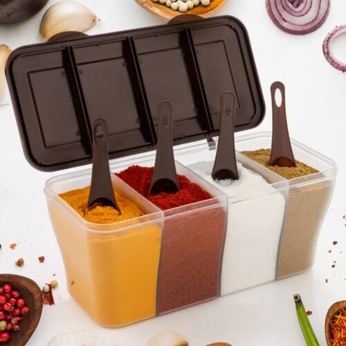 01_6504cd05-04d7-43ce-a7cd-062912d196f3.jpg Kitchen Airtight 4-Section Storage Container / Pickle Jar 4 Spoons (1 Pc / Mix Color)