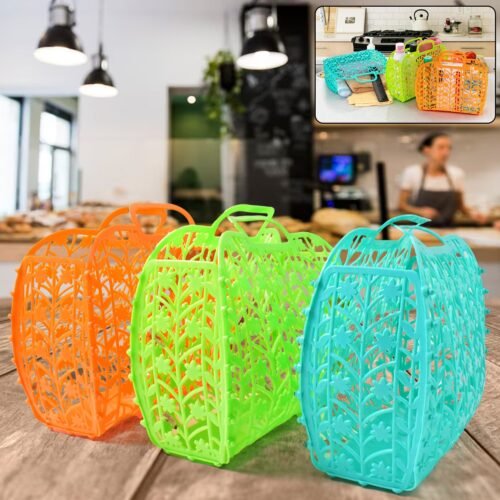 Plastic Basket Bag || Fruit & Vegetable Storage Basket (3 Pcs Set / Multicolor)