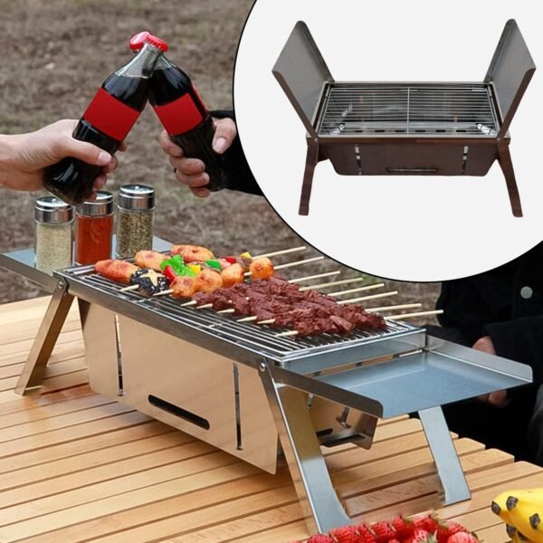 Portable BBQ Barbecue Grill – Stainless Steel Folding Charcoal Grill (1 Set)