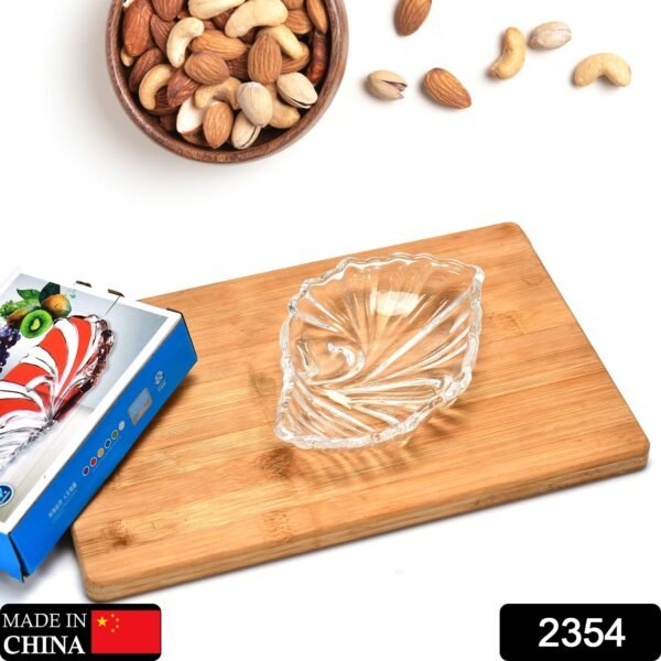Leaf shaped Glass Serve tray of snacks, Mukhwaas, and ice cream.