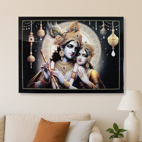01_6db9e238-34a4-448c-baa4-e78292e1f5ae.jpg Lord Krishna Radha Wall Painting Wooden Frame 60x45 Cm Approx (1 Pc / Mix Design)