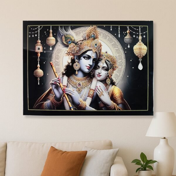 01_6db9e238-34a4-448c-baa4-e78292e1f5ae.jpg Lord Krishna Radha Wall Painting Wooden Frame 60x45 Cm Approx (1 Pc / Mix Design)