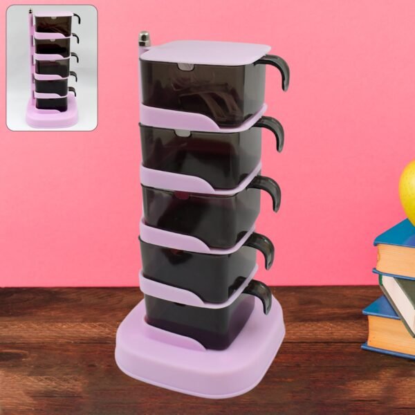 01_768c9fa1-0f81-414f-9253-61ca5592cc65.jpg Rotating Spice Jars Vertical Rotatable Seasoning Box 5 Section / Tier 5 Spoon (1 Set)