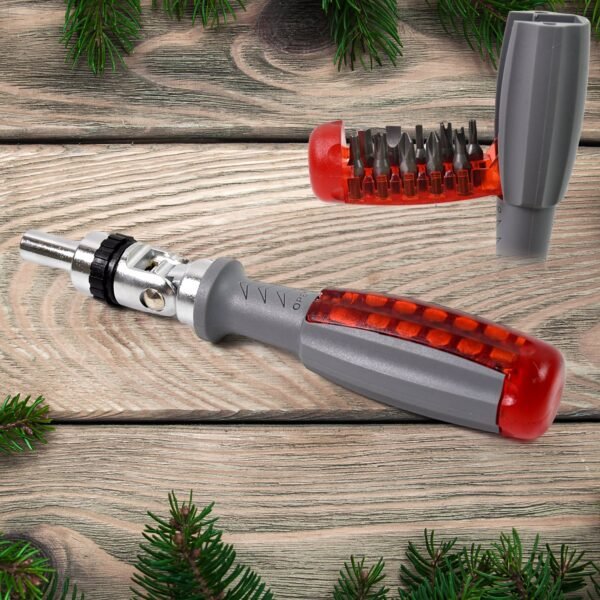 01_79206633-f5ec-4adc-a1a1-66e7ad149b6c.jpg Multi Bits Ratchet Screwdriver Set, Adjustable Angle Two-Way Ratcheting (1 Set)