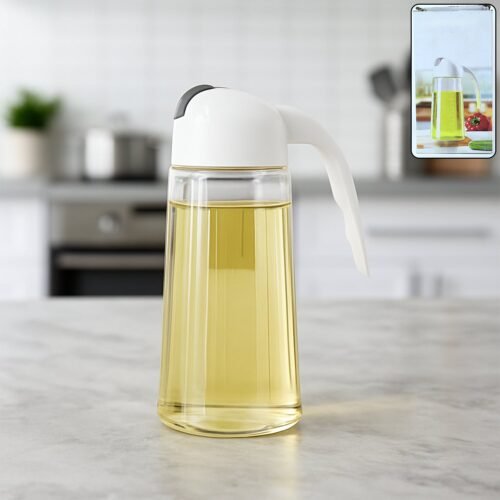 01_7965081b-5ad3-4d76-91c4-37cd28a7e7dc.jpg Kitchen Glass Oil Bottle Dispenser Automatic Opening Bottles 630 ML