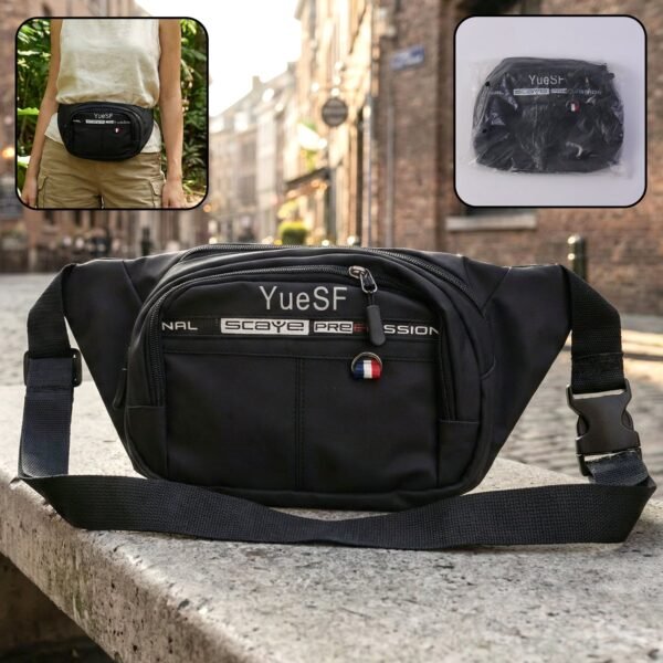 01_7fdef974-6aad-4396-8873-d599e49e1a3d.jpg Stylish Multi-Pocket Black Waist Bag / Fanny Pack (1 Pc / Mix Design)