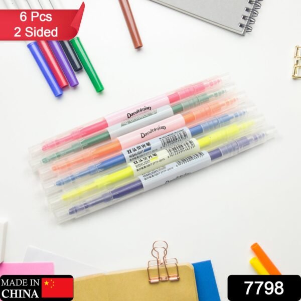 Dual-Headed Highlighter 6 Colors Pen  for Classroom and office  (6 Pc Set)