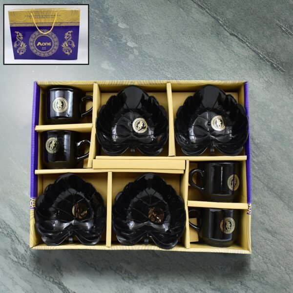 01_827b982c-a42e-4eb8-ab7c-1fcb2d37490b.jpg A One Ceramic Tea / cups / Mug Set With Leaf Shape Serving Bowl (8 Pcs set)