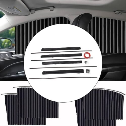 Car Window Curtain Sunshade | 4 Pcs Set with Hooks & Tapes