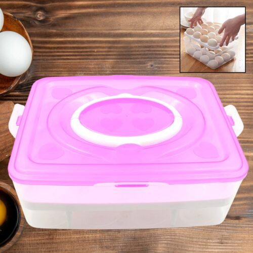 01_8537eb6e-2610-4e65-9e3d-6b86daacf9a9.jpg 2 Layer 32 Grid Egg Tray with Lid Carrier Holder1 Pc