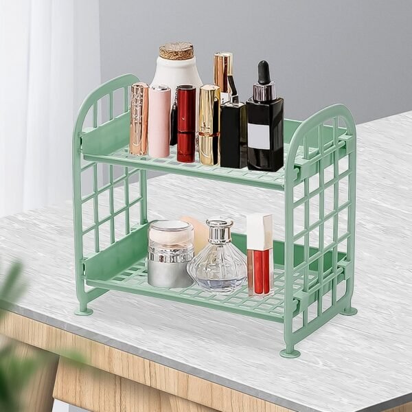 01_86f9d7c5-cb58-43ec-9849-c289bea25fec.jpg 2Layer Foldable Plastic Small Storage Shelf / Rack (1 Pc / Mix Color)