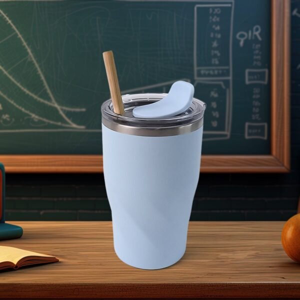 Stainless Steel Insulated Coffee Mug With Wooden Straw, Tumbler (350ml Approx)