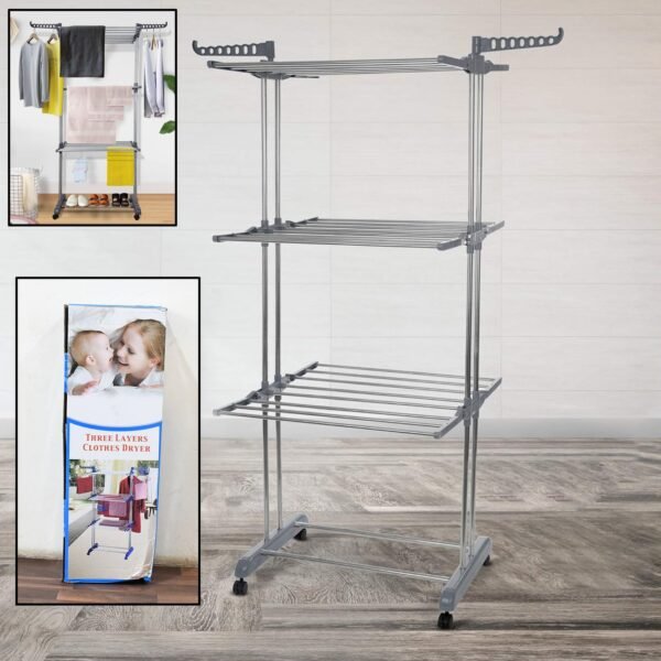 Heavy Duty Stainless Steel 3 Layer Foldable Cloth Drying Stand (1 Set / With Color Box)