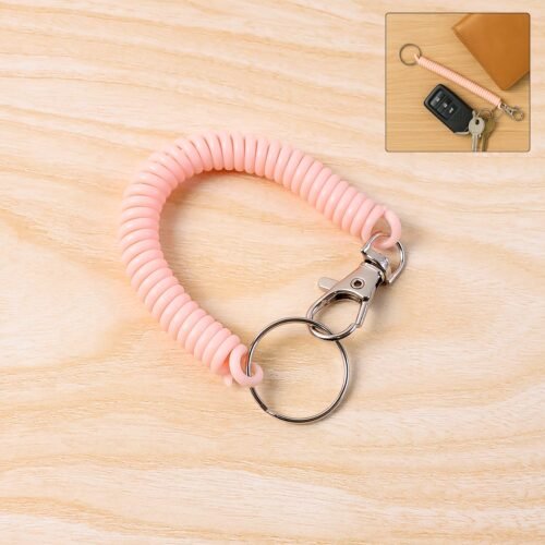 01_93c3f117-2f7a-4098-be76-99e0d0e123f5.jpg Elastic Spiral Coil Keychain Bracelet with Metal Key Ring and Clip Hook (1 Pc)