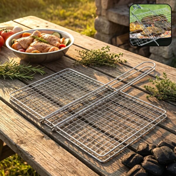 Heavy-Duty Stainless-Steel Barbecue Grill Basket (1 Pc)