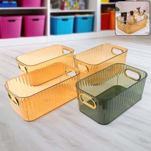 01_95dc1e04-cb05-443a-bd24-82084db276cd.jpg Premium Ribbed Transparent Storage Basket with Gold Handle 25×14 cm 4 Pc