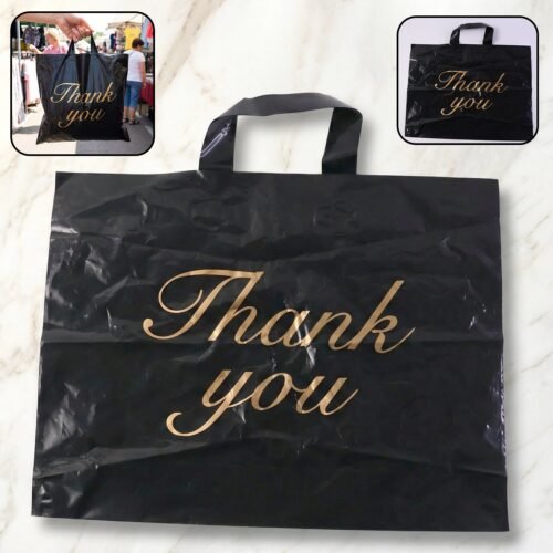 Premium Black Thank You Printed Plastic Carry Bag 30 × 39 Cm (1 Pc)