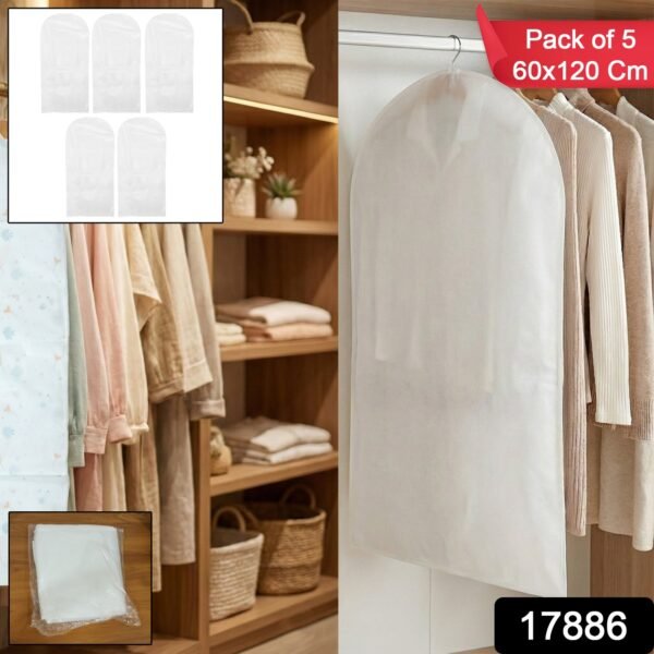 Pack of 5 Hanging Garment Cover Bags for Wardrobe (60 × 120 cm)