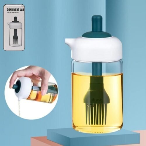 01_a1146aba-10f8-4075-86ac-35ae3629336f.jpg 2 in 1 Glass Oil dispenser jar / Bottle with brush (1 Set)