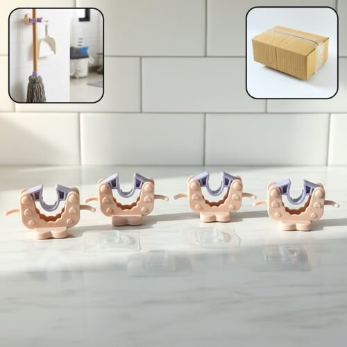 Wall Mounted Broom & Mop Holder Clips (4 Pc Set)