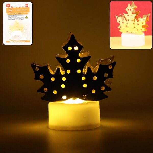 Christmas Decorative LED Gold Metal Leaf Diya Lamp, Diwali (1 Pc)