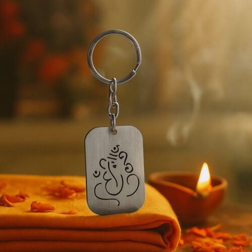01_a764a063-806f-4cdf-962e-359e8a634018.jpg Auspicious Ganesh Cut-Out Metal Keychain - (1 Pc)