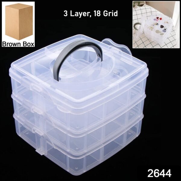 01_ad5143a5-6291-462b-8b0c-75db6d27181a.jpg 3-Tier Transparent Craft Storage Box with 18 Adjustable Compartments