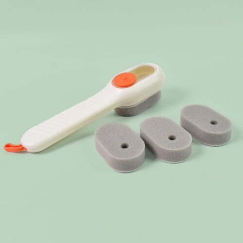 Cleaning Sponge Brush Liquid / Soap Dispenser & With 4 Refill Brush Heads (1 Set)