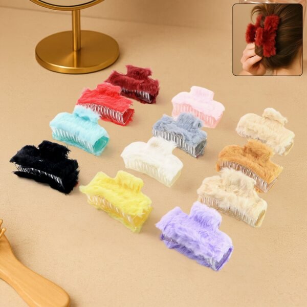 01_b52209ee-1779-49de-b491-cad75c84a11b.jpg Soft Velvet Furry Hair Clutcher Clips Set (12 Pc)