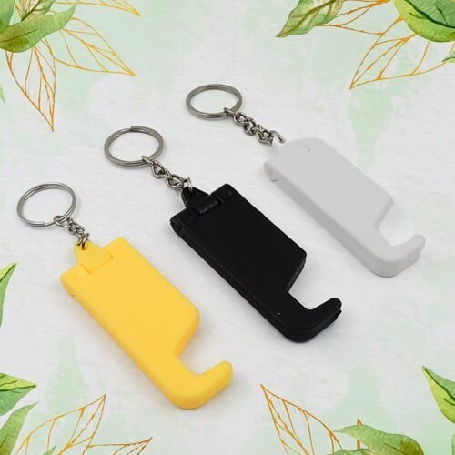 01_bfdfcc92-a02f-441d-9777-29933ffb35a5.jpg 2 in 1 Plastic Keychain with Mobile Stand / Phone Holder (100 Pcs Set / Multicolor)