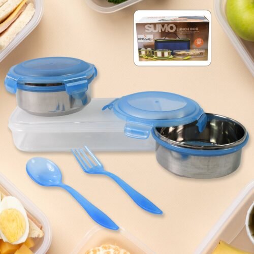 Sumo Lunch Box with Bag – Plastic Lunch Box & Spoon/Fork Set (2 Pc)
