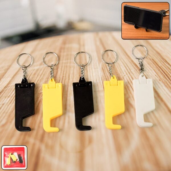 2 in 1 Plastic Keychain with Mobile Stand / Phone Holder (5 Pcs Set / Multicolor)