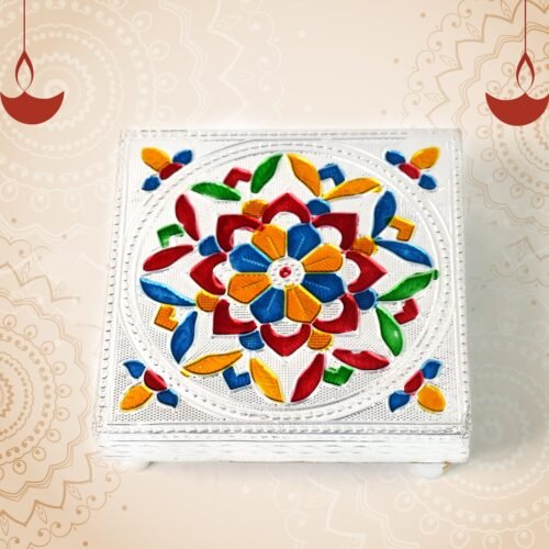 01_c6e70e5d-638e-448a-b8d1-2a6e3790c101.jpg 1 Pc Meenakari Wooden Chowki & Bajot Set: For Home & Office Puja (Multicolor)