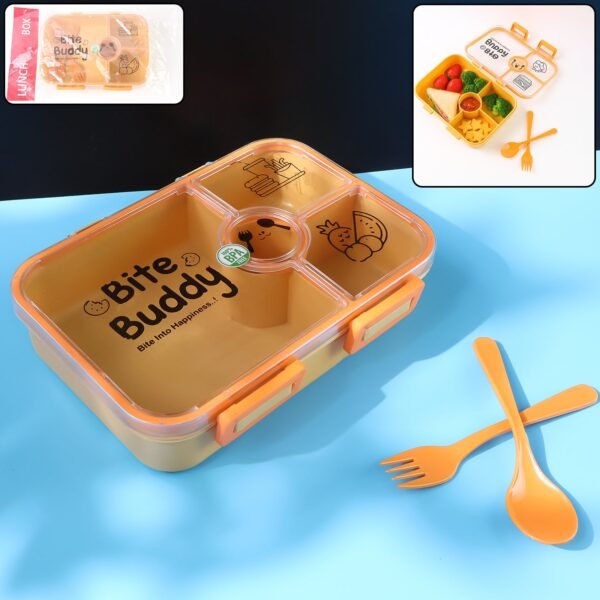 01_cafc0531-0758-40e4-9589-e4d89da18831.jpg Bite Buddy 4-Compartment Leak-Resistant Plastic Lunch Box with Spoon & Fork