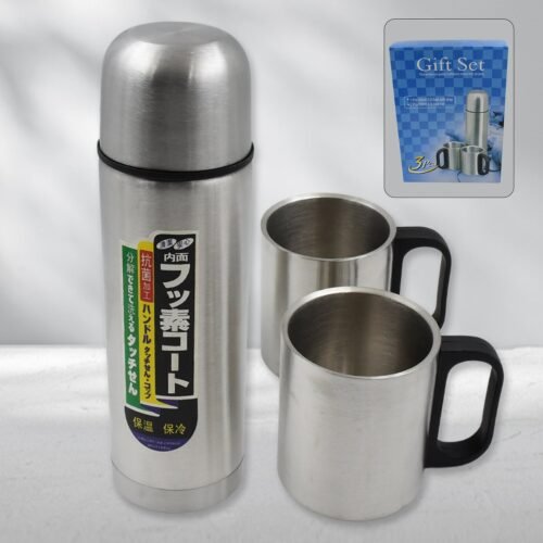 01_cb8d0cd8-6569-4d83-a5c0-0ac4e2823b52.jpg Double Wall Stainless Steel 500ml Vacuum Flask Gift Set with Two Cups (3 Pcs)