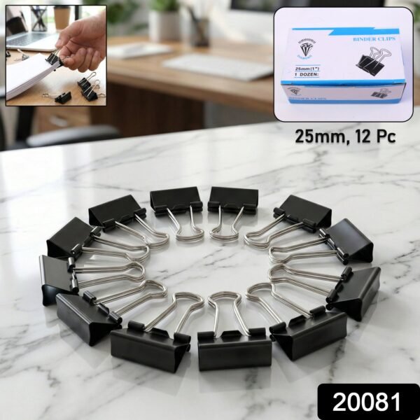 01_clips_62316a34-9fcf-4aac-944d-89b284688951.jpg Heavy Duty Black Metal Binder Clips (25 MM, 12 Pieces Set)