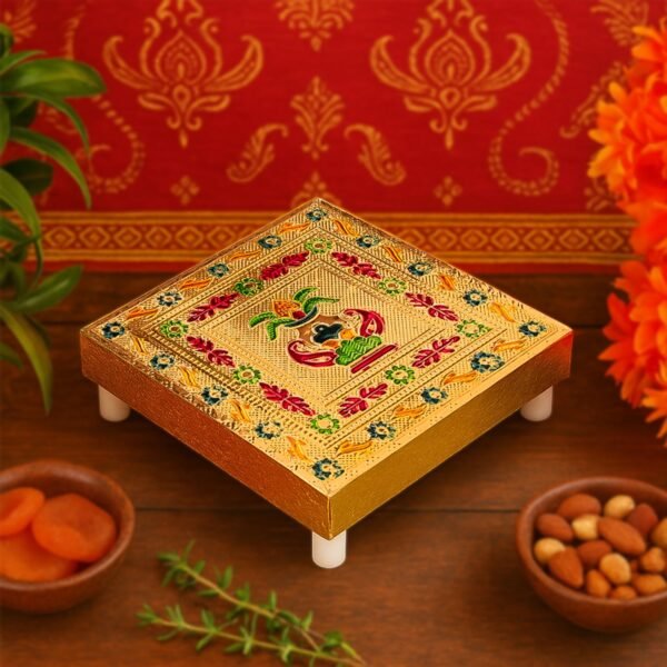 01_d49cabe9-c979-4426-8968-fc9d3efbbc81.jpg Handicraft Wood Chowki for Pooja , Wooden Bajot (1 Pc / Mix Descign & Color)