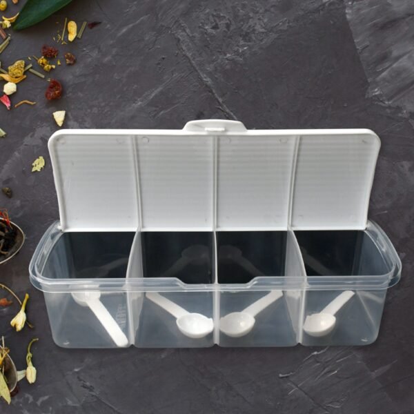 01_d5946ee4-0a8a-4945-a983-356f8389ab7c.jpg Kitchen Multipurpose Air-tight 4 Sections Storage Containers with 4 spoon (1 Pc )