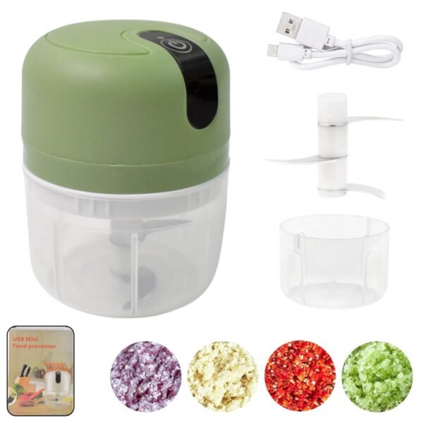 01_d7774e4d-993c-49d6-8a85-bd22afc71bd0.jpg Wireless USB Rechargeable Mini Electric Garlic Machine / Chopper 3 Blades (300Ml)