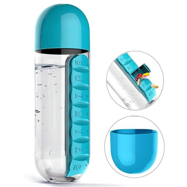 01_d942f468-ed0f-463c-861b-9b83eb04e797.jpg Multi-Use Pill & Water Bottle for Travel (600 Ml, Mix Color)