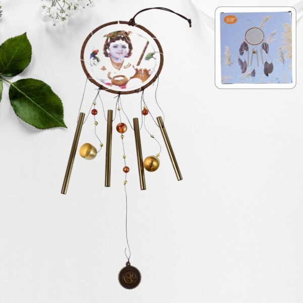Krishna Medallion Dream Catcher Wind Chime Pendant Wall Hanging - Spiritual Home