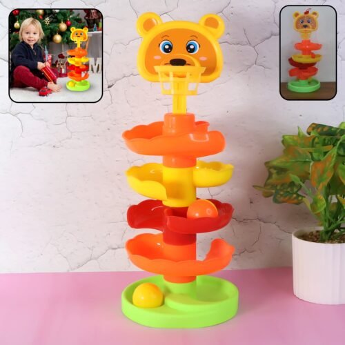 Colorful Bear Face Rolling Ball Drop Tower Toy Set