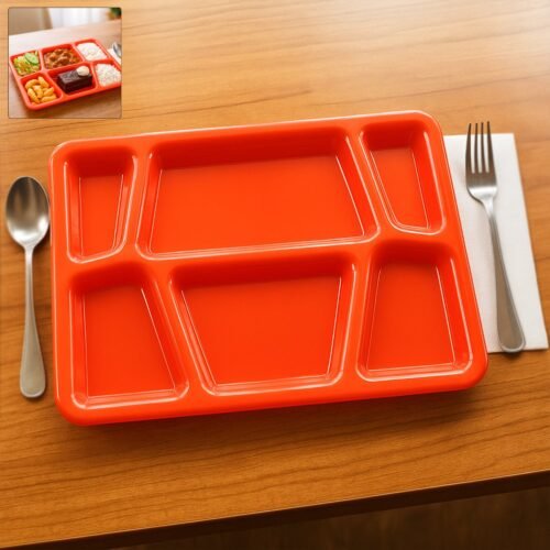 01_e113c0ba-e911-4f53-8e9a-3c3cdd5e1979.jpg Plastic Multi-Compartment Rectangular Meal Serving Tray / Plate (1 Pc / Red)