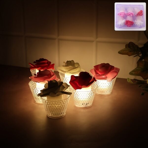 01_e2cdce09-a85f-4af2-b88f-a063529b92e6.jpg LED Rose Flower Decorative Flameless Tealight Candles - (6 Pc / Set)